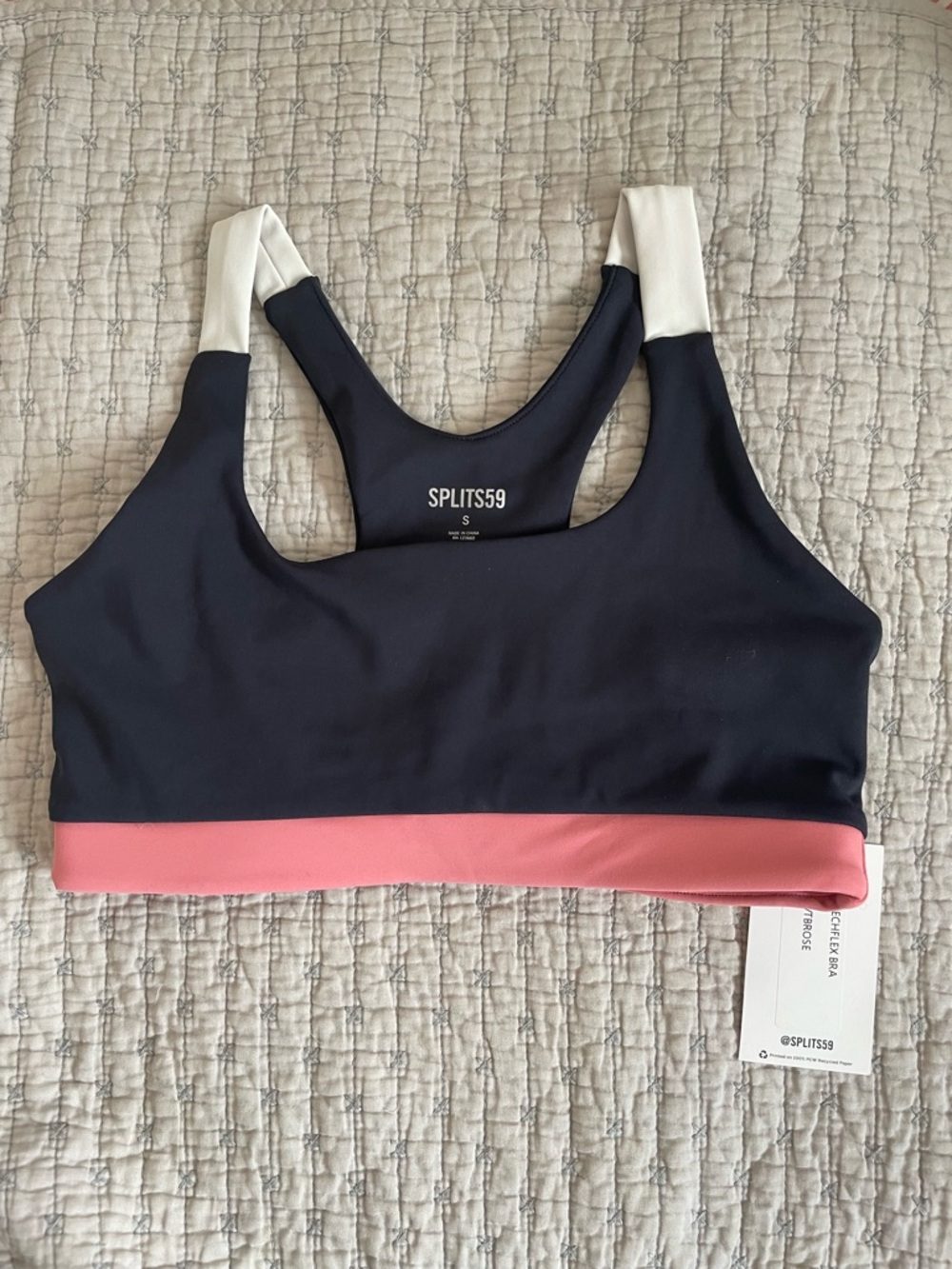 SPLITS59 Navy, Coral & Cream Colorblock Sports Bra